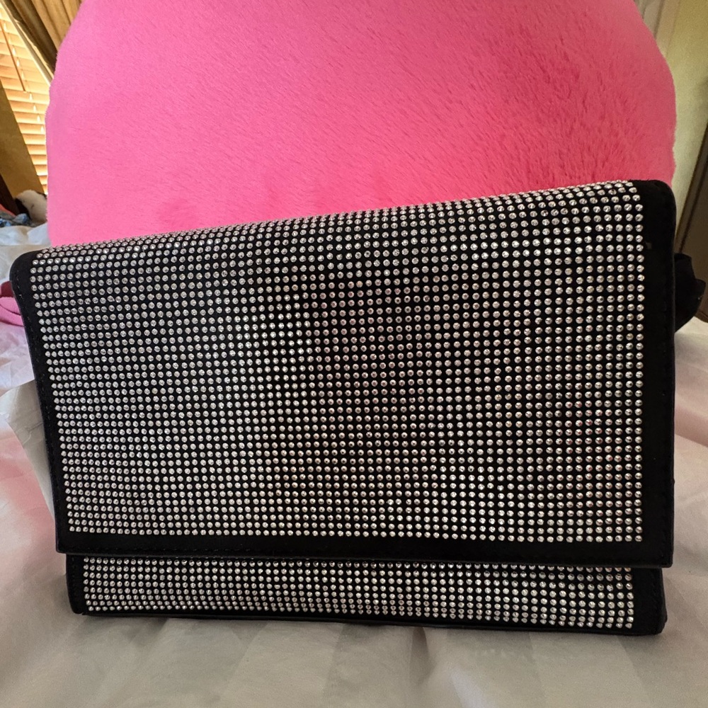 NWT Badgley Mischa Rhinestone Embellished Microsuede Crossbody/Clutch